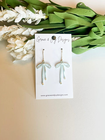 Shiny Mint Bow Earrings