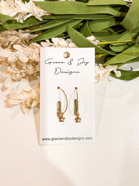 Gold Puff Stars on Hoop Earrings