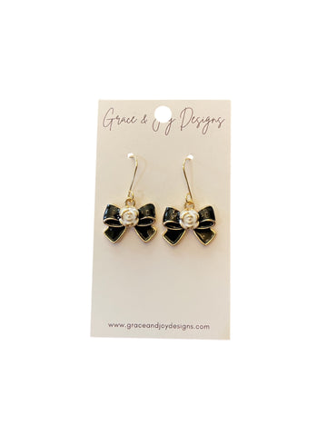 Black bows with white Earrings