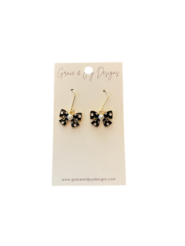 Black bows with white polka dots Earrings