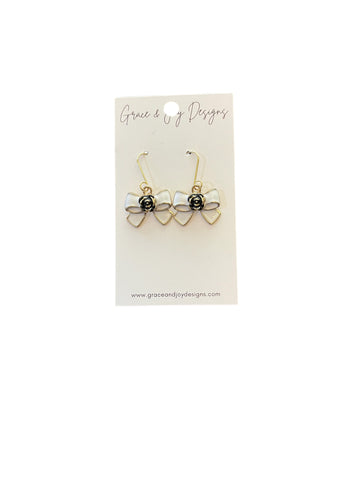 White w/ Black Bow Earrings