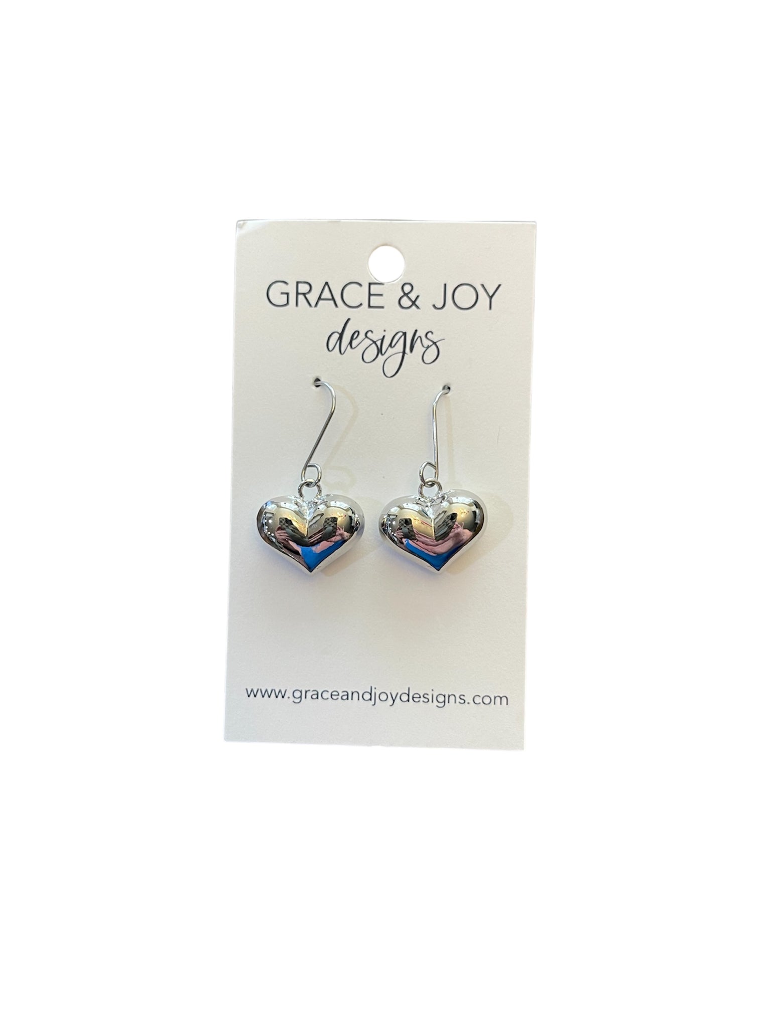 Silver Puff Heart Earrings