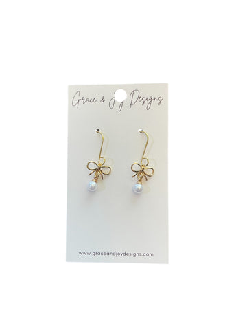 Faux Pearls on Bows Earrings