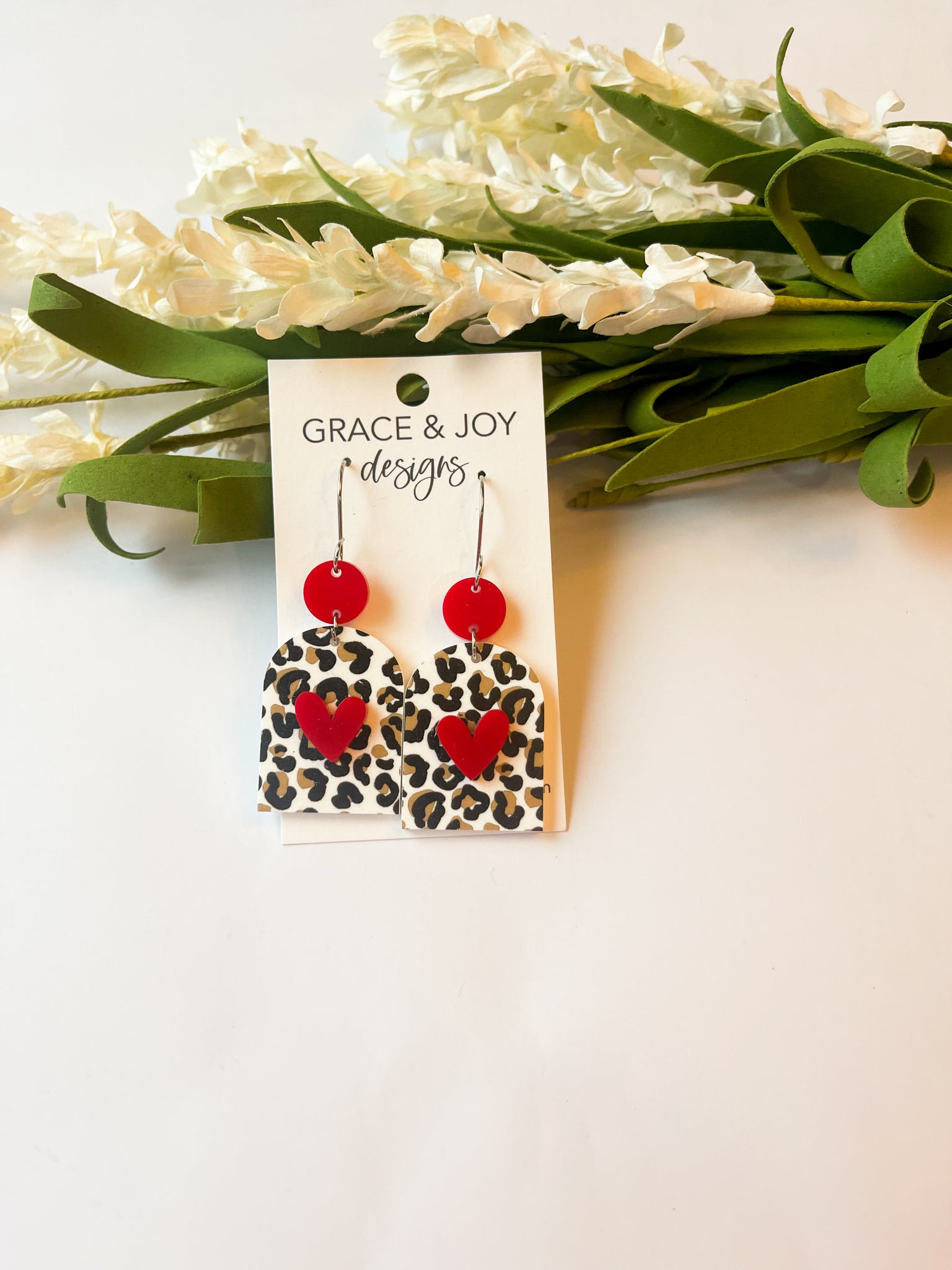 Leopard & Red Heart Acrylic Earrings