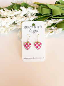 Checkered Pink Heart Earrings