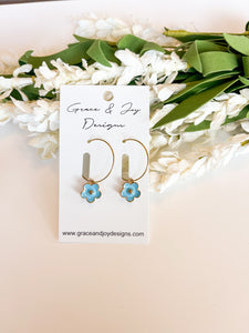 Blue Flower Hoop Earrings