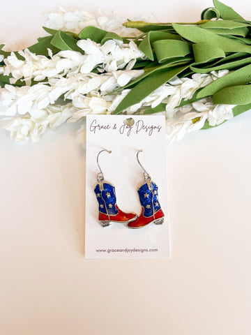 USA Flag Boot Earrings