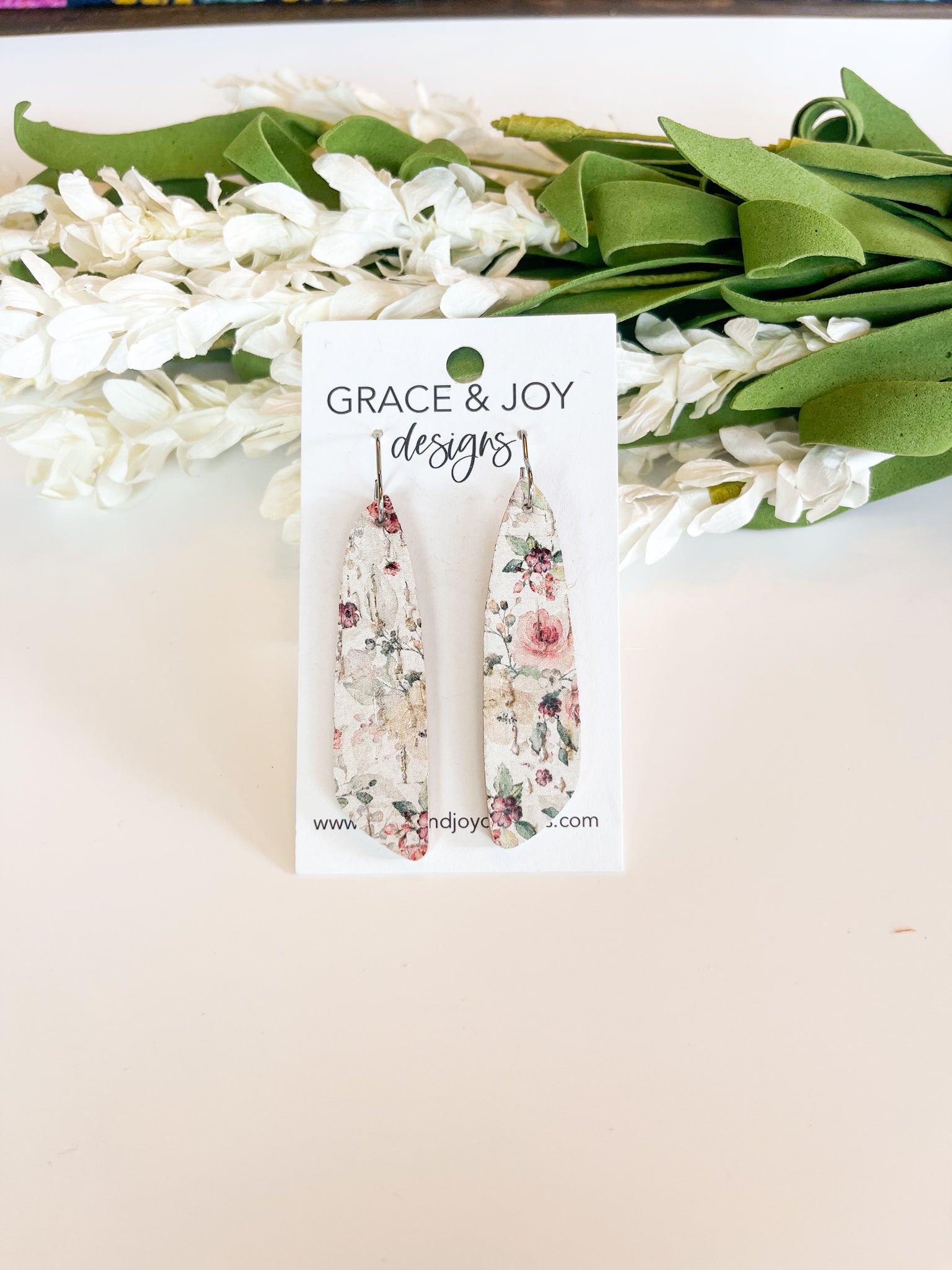 Watercolor floral Skinny Oblong Bar Earring