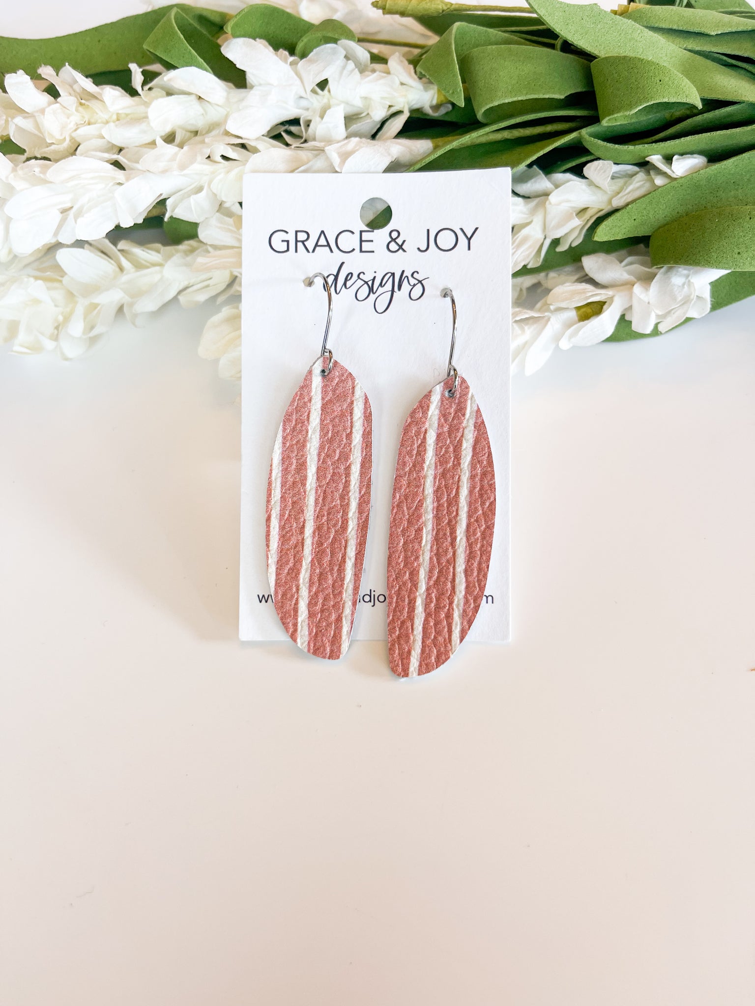 Striped Terracotta Oblong Bar Earrings