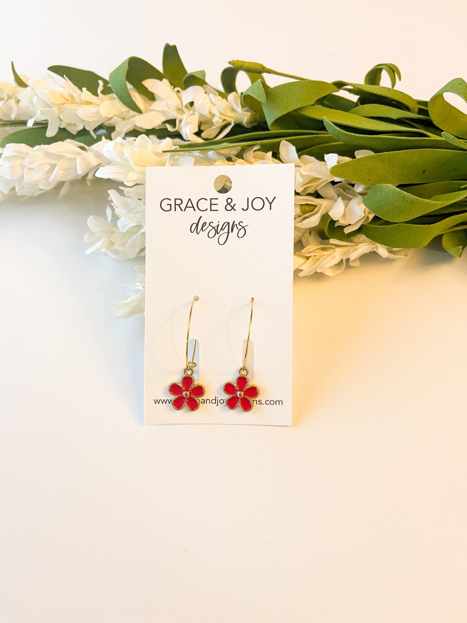 Red Flowers on 1” Hoop Earrings