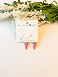 Hot Pink Triangles on 1” Hoop Earrings