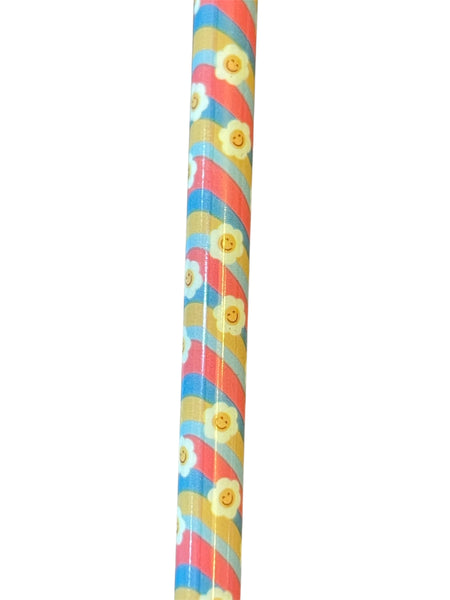 Retro happy face flowers Print Straw