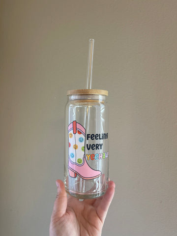 Feeling Very Yeehaw 20 oz Can Glass W/ Bamboo Lid and Glass Straw