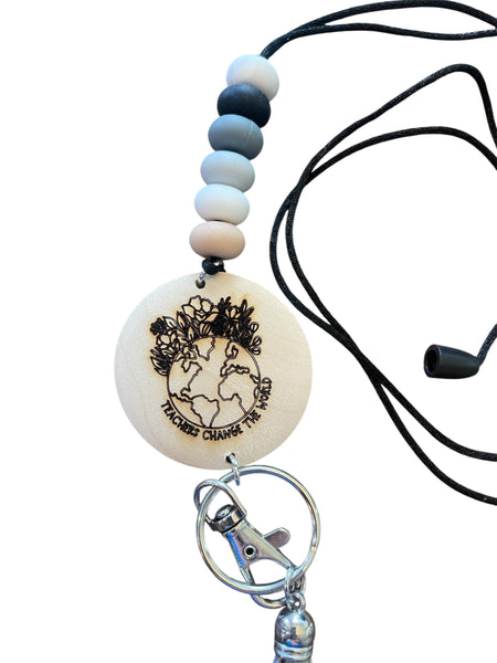 DISCOUNTED Teachers change the world Silicone Beaded Lanyard