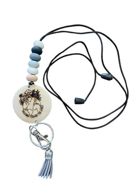 DISCOUNTED Teachers change the world Silicone Beaded Lanyard
