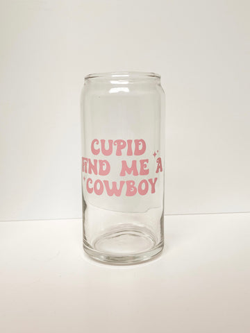20 oz Can Glass - Cupid w/ Bamboo lid & glass straw