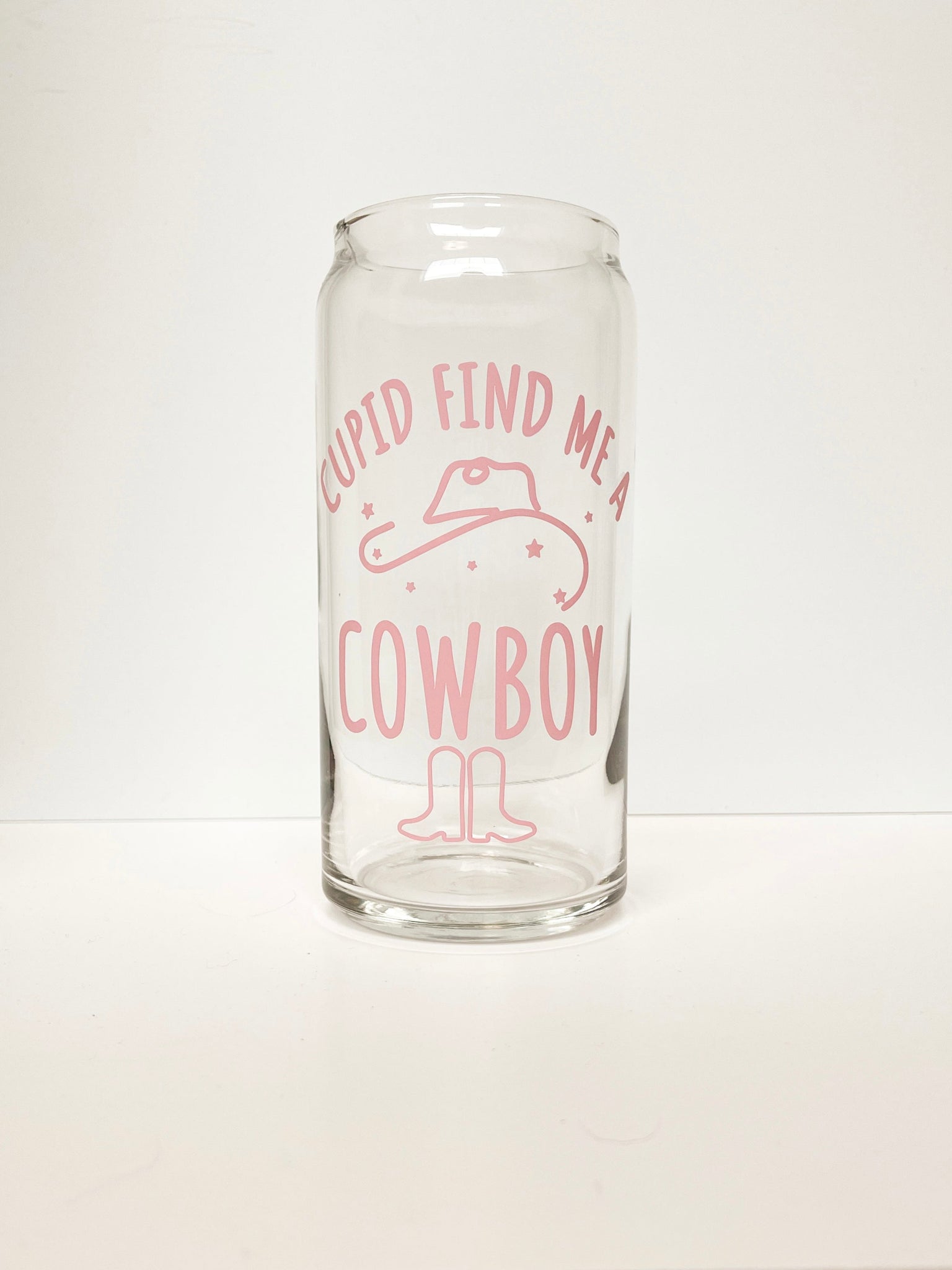 20 oz Can Glass - Pink Cupid Cowboy