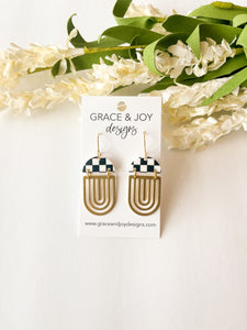 Acrylic Checkered & Gold Nancy Earrings